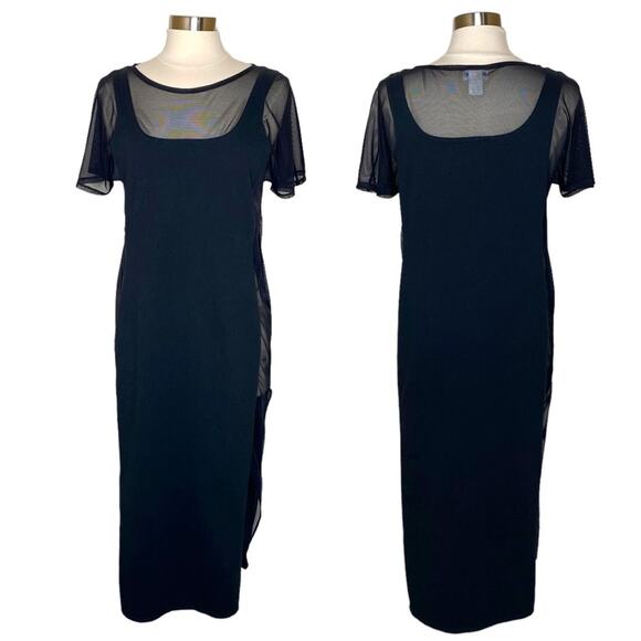 La Blanca Vintage Black Mesh Sheer Sides Maxi Dress with Side Slit Womens Medium - Picture 1 of 10
